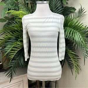 WHITE HOUSE BLACK MARKET - XXS Shimmering Silver and White Striped Shirt